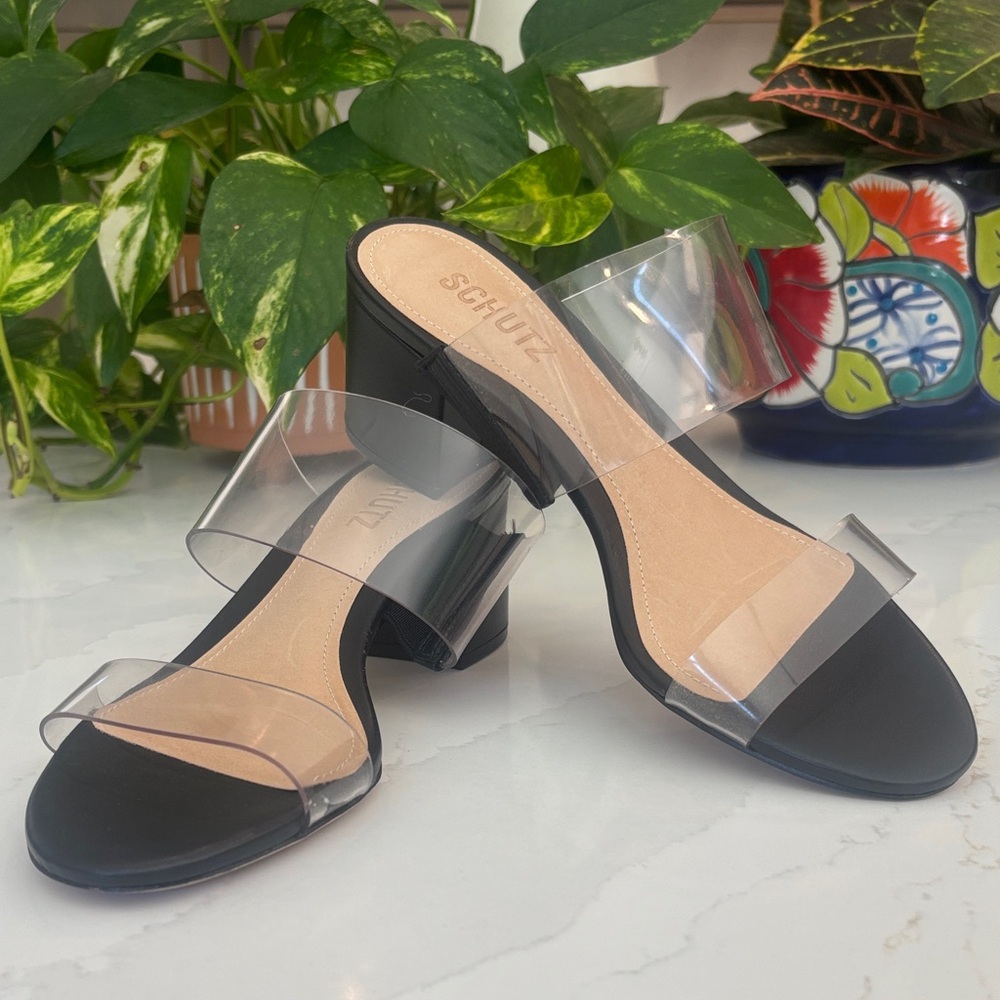 SCHUTZ Black and Transparent Strap Slide Sandal Size 6.5  NWT - Picture 8 of 11